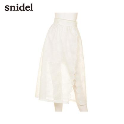 snidel2015春夏新品杂志款甜美锯齿开叉高腰半身长裙