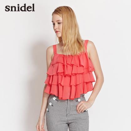 snidel2015春夏新品层叠荷叶饰吊带雪纺衫